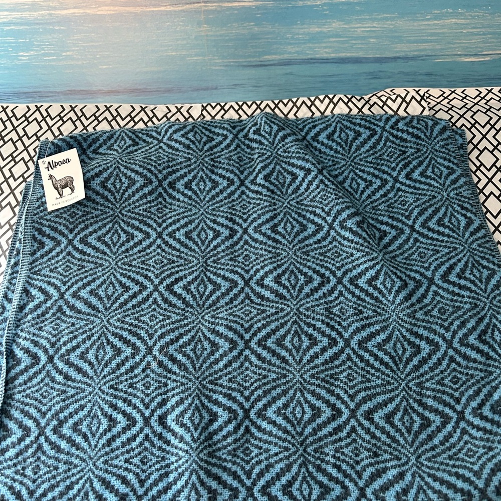 Casa de Alpaca Blue Patterned Knit Scarf